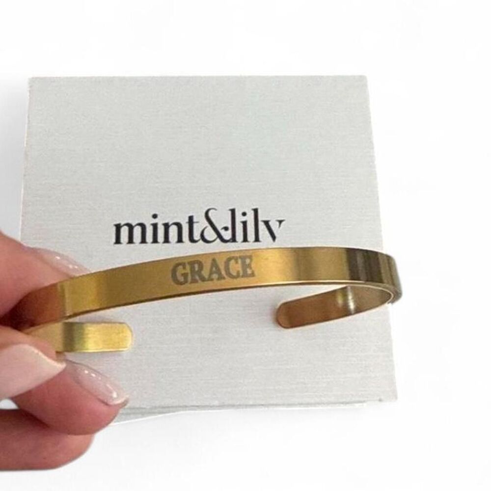 Mint & Lily Gold Cuff Bracelet Engraved "Grace" Inspirational Bangle Gift NWT